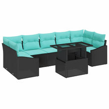 Tuin Sofa Set met kussen 8 pcs Zwart en Blauw poly rattan