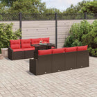 Tuin loungeset poly rattan bruin rood 7-delig