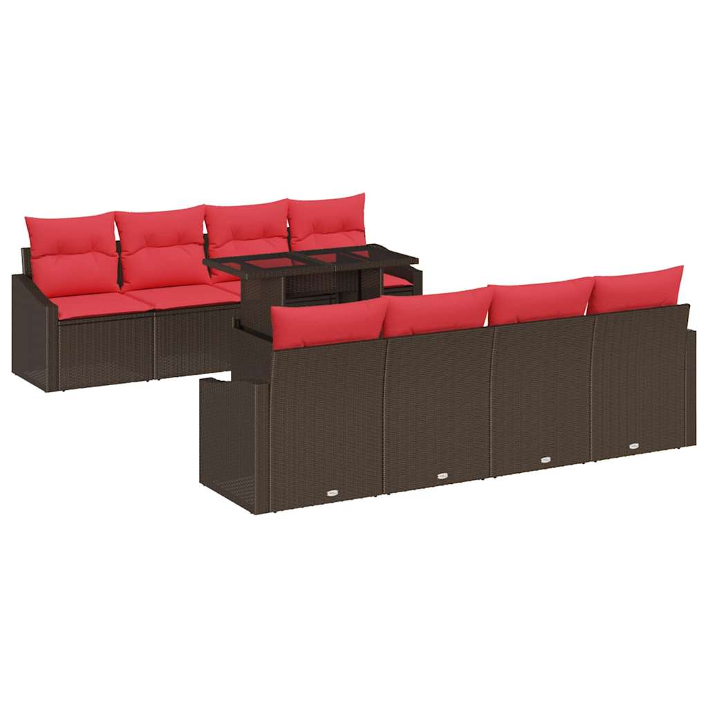 Tuin Sofa Set 7 st Bruin en Rood poly rattan