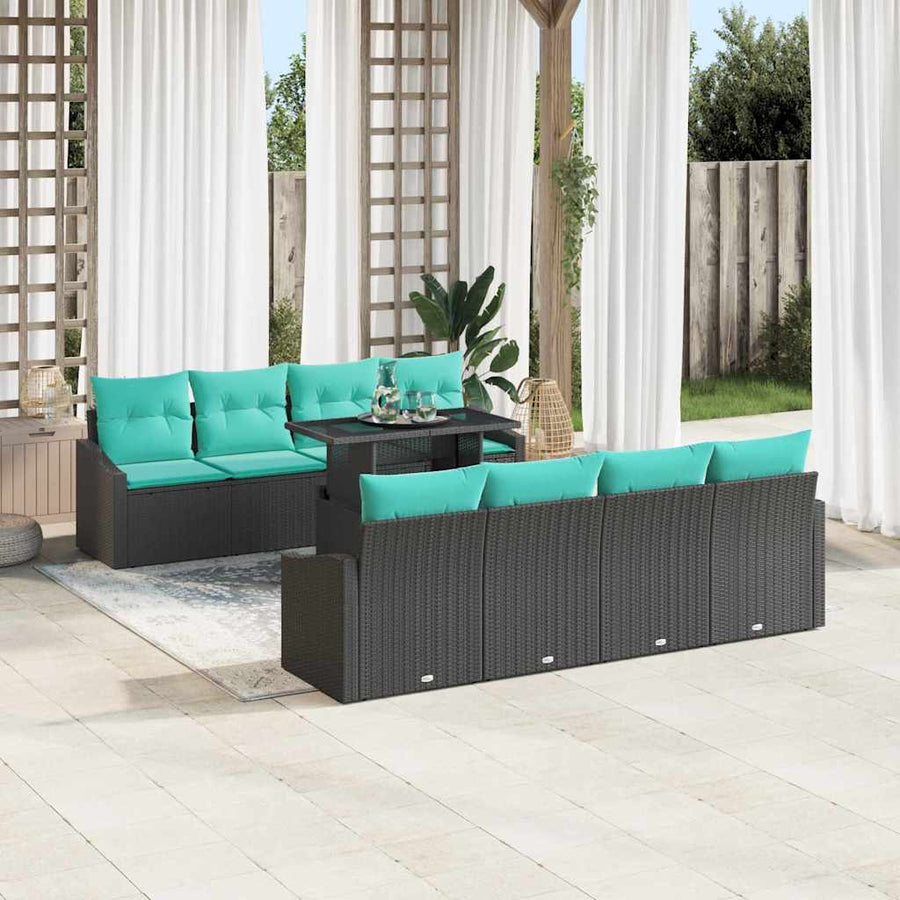 Tuin Sofa Set met kussen 7 pcs Zwart en Blauw poly rattan