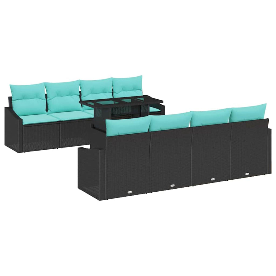 Tuin Sofa Set met kussen 7 pcs Zwart en Blauw poly rattan