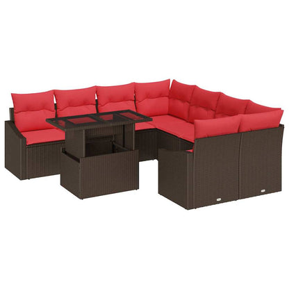 Tuin Sofa Set 9 st Bruin en Rood poly rattan