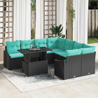 Tuin loungeset poly rattan zwart blauw 9-delig