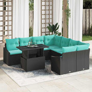 Tuin loungeset poly rattan zwart blauw 9-delig