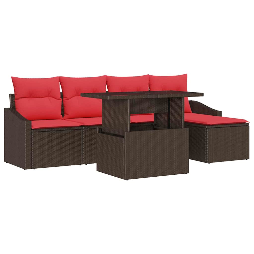 Tuin Sofa Set 6 st Bruin en Rood poly rattan
