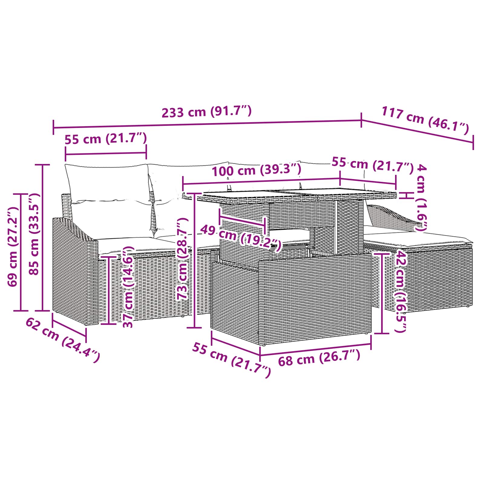 Tuin Sofa Set 6 st Bruin en Rood poly rattan