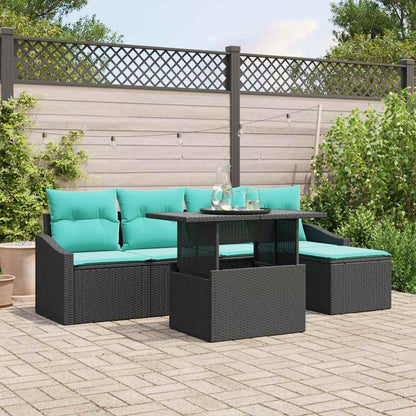 Tuin Sofa Set met kussen 6 pcs Zwart en Blauw poly rattan
