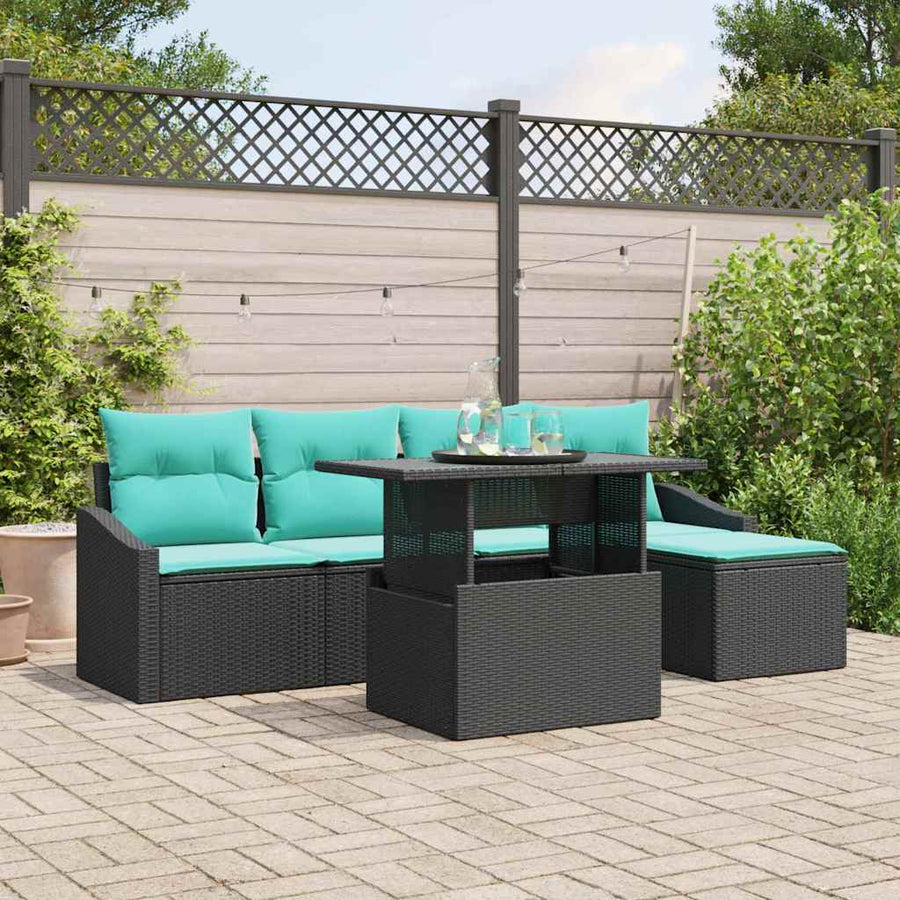 Tuin Sofa Set met kussen 6 pcs Zwart en Blauw poly rattan