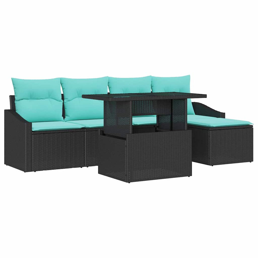 Tuin Sofa Set met kussen 6 pcs Zwart en Blauw poly rattan
