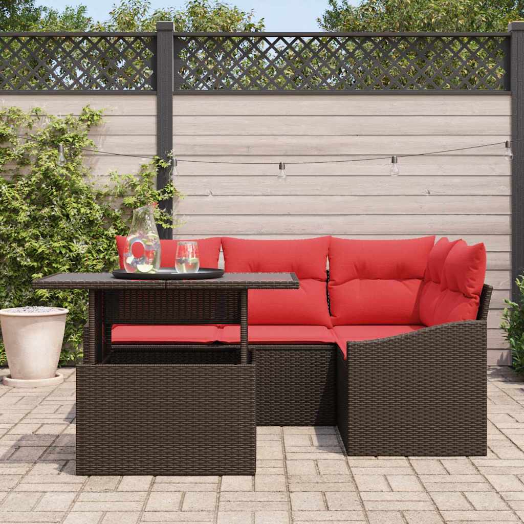 Tuin Sofa Set 5 st Bruin en Rood poly rattan
