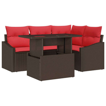 Tuin Sofa Set 5 st Bruin en Rood poly rattan