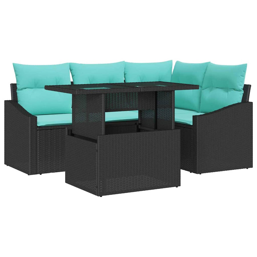 Tuin Sofa Set met kussen met opslag 5 pcs Zwart en blauw