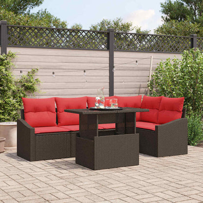 Tuin Sofa Set 6 st Bruin en Rood poly rattan