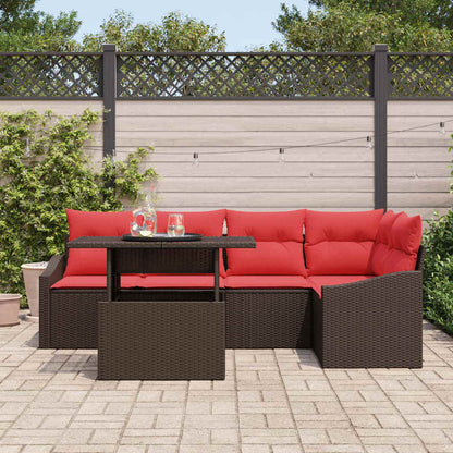 Tuin Sofa Set 6 st Bruin en Rood poly rattan
