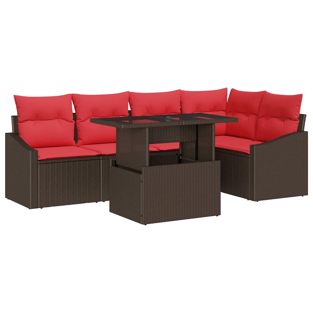 Tuin Sofa Set 6 st Bruin en Rood poly rattan