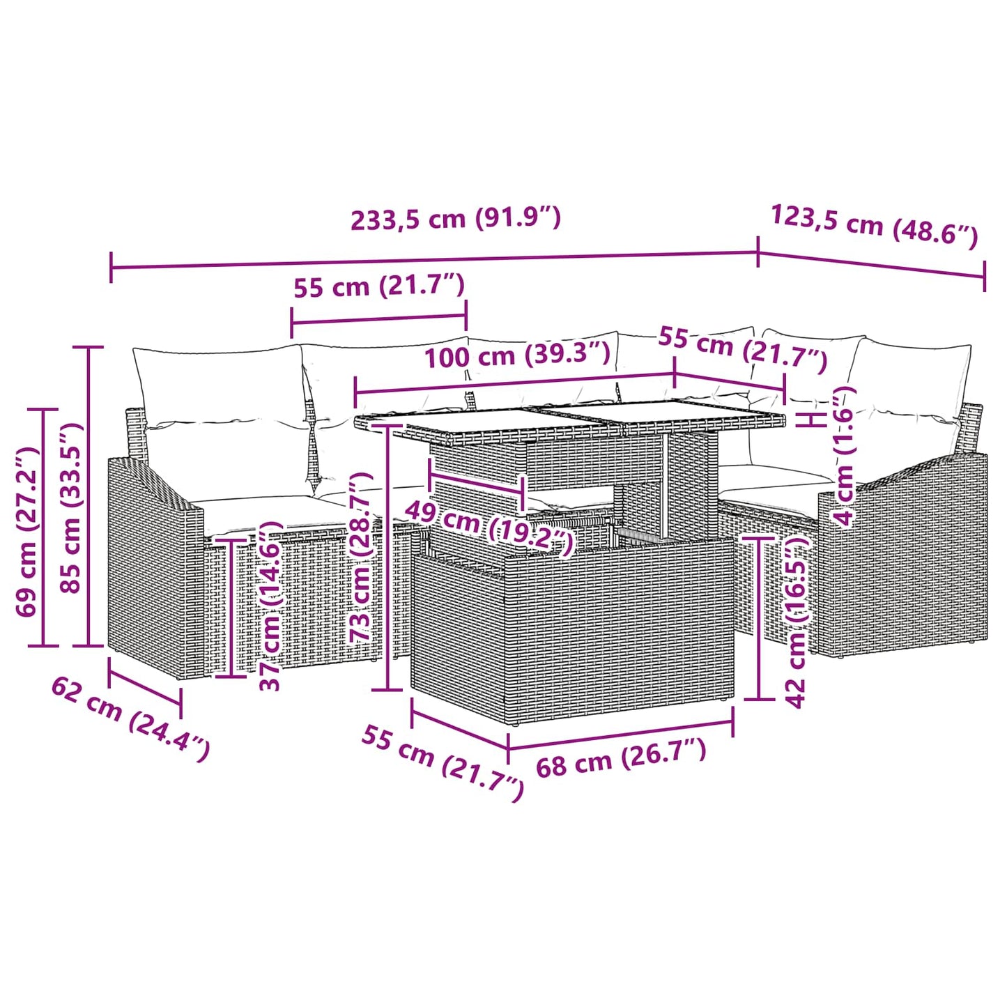Tuin Sofa Set 6 st Bruin en Rood poly rattan