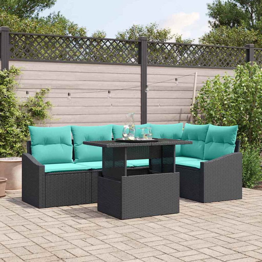 Tuin Sofa Set met kussen 6 pcs Zwart en Blauw poly rattan