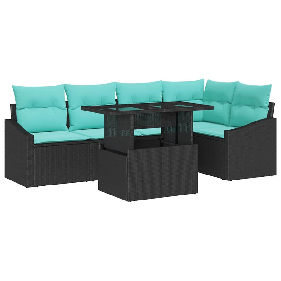 Tuin Sofa Set met kussen 6 pcs Zwart en Blauw poly rattan