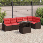 Tuinset poly rattan bruin rood 7-delig 288x123 cm