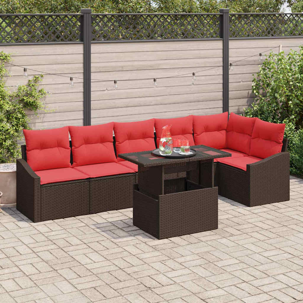 Tuin Sofa Set 7 st Bruin en Rood poly rattan