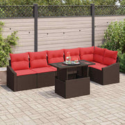 Tuinset poly rattan bruin rood 7-delig 288x123 cm