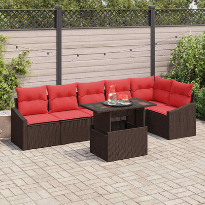 Tuin Sofa Set 7 st Bruin en Rood poly rattan