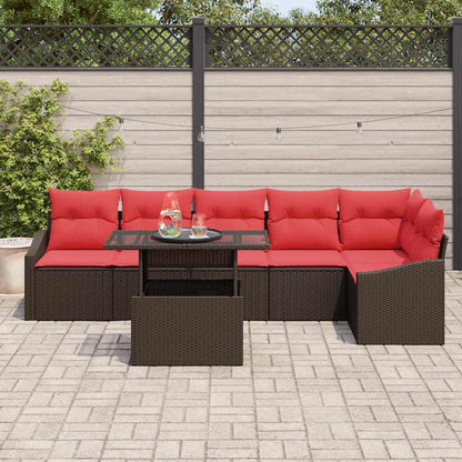 Tuin Sofa Set 7 st Bruin en Rood poly rattan