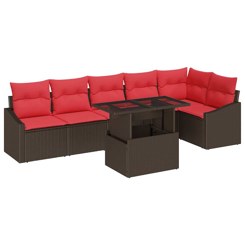 Tuin Sofa Set 7 st Bruin en Rood poly rattan