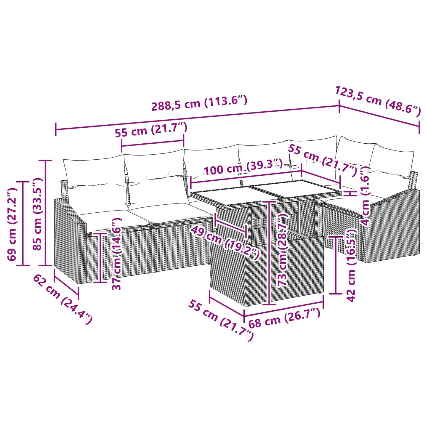 Tuin Sofa Set 7 st Bruin en Rood poly rattan