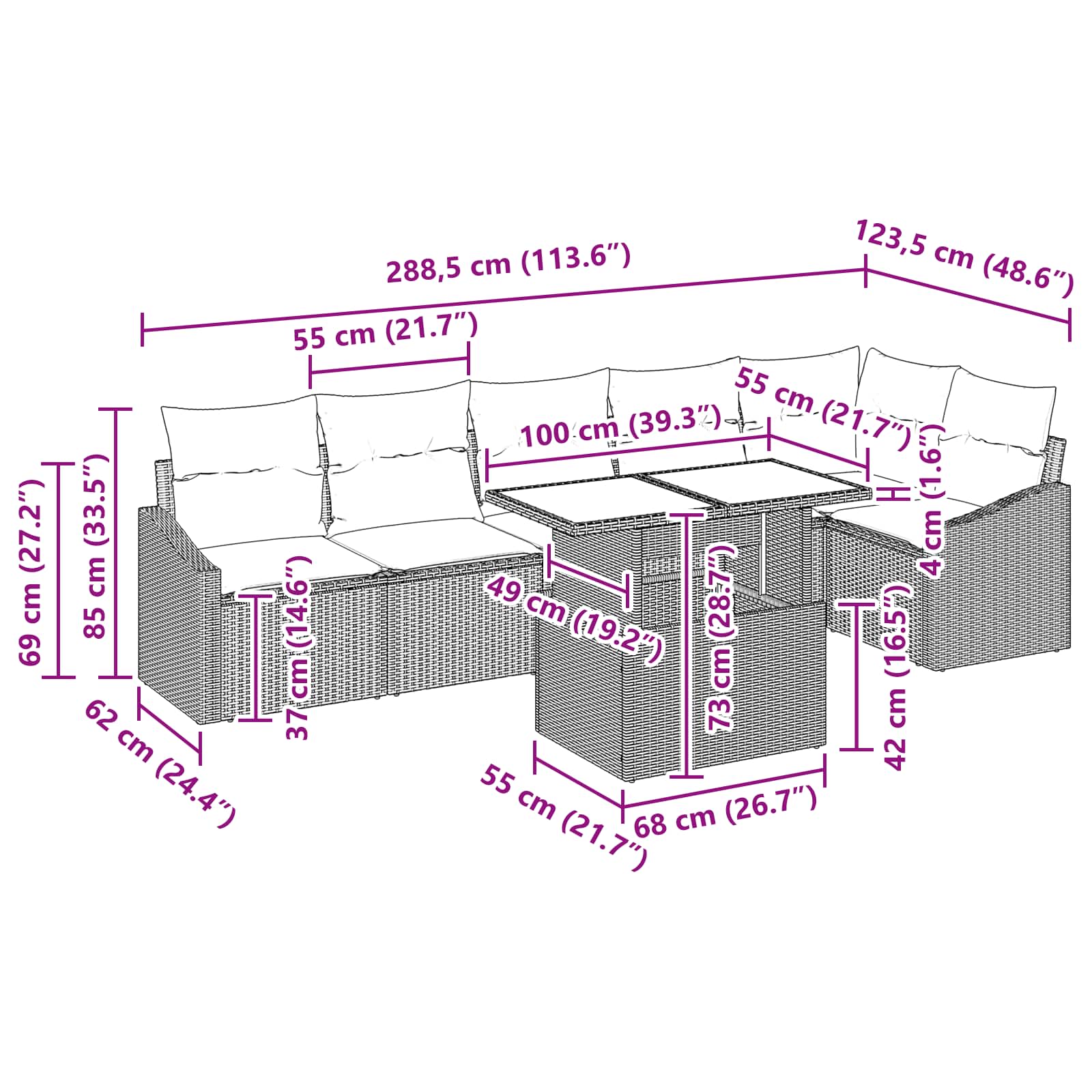 Tuin Sofa Set 7 st Bruin en Rood poly rattan