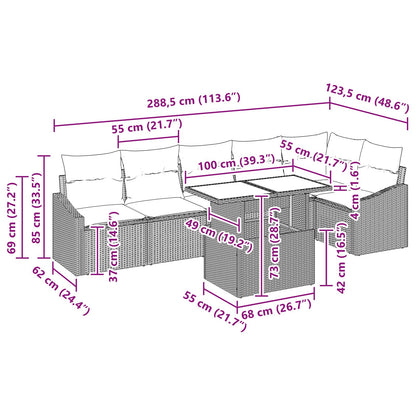 Tuin Sofa Set 7 st Bruin en Rood poly rattan