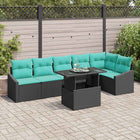 Tuin loungeset 7-delig polyrattan zwart blauw 288x123x85 cm