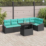 Tuin loungeset 7-delig polyrattan zwart blauw 288x123x85 cm