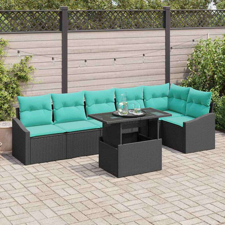 Tuin Sofa Set met kussen met opslag 7 pcs Zwart en blauw