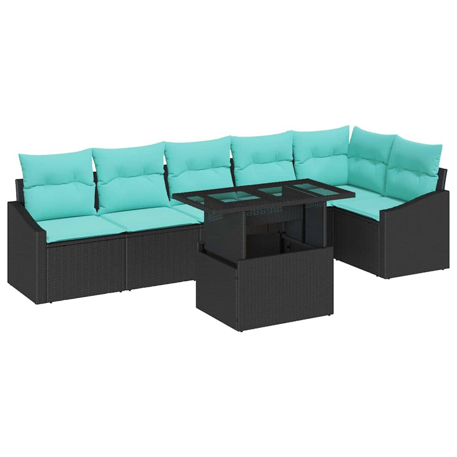 Tuin Sofa Set met kussen met opslag 7 pcs Zwart en blauw