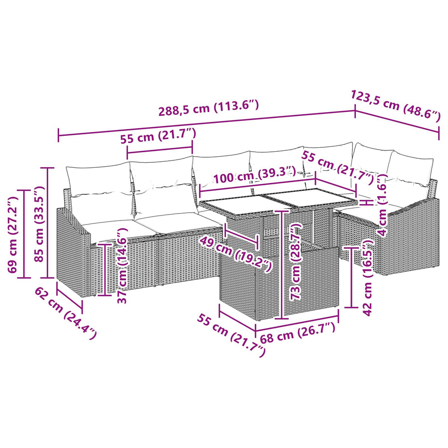 Tuin Sofa Set met kussen met opslag 7 pcs Zwart en blauw