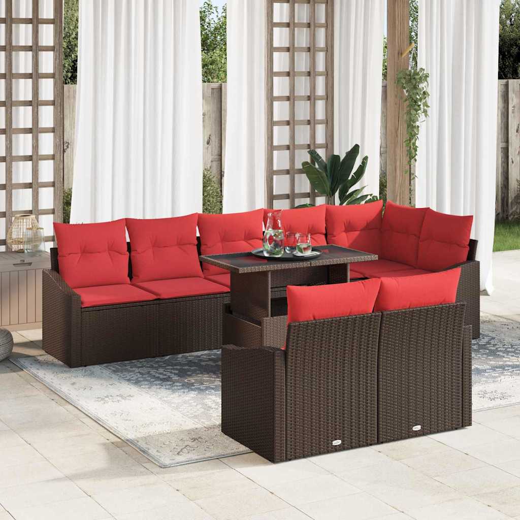 Tuin Sofa Set 9 st Bruin en Rood poly rattan