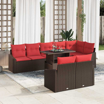 Tuin Sofa Set 9 st Bruin en Rood poly rattan