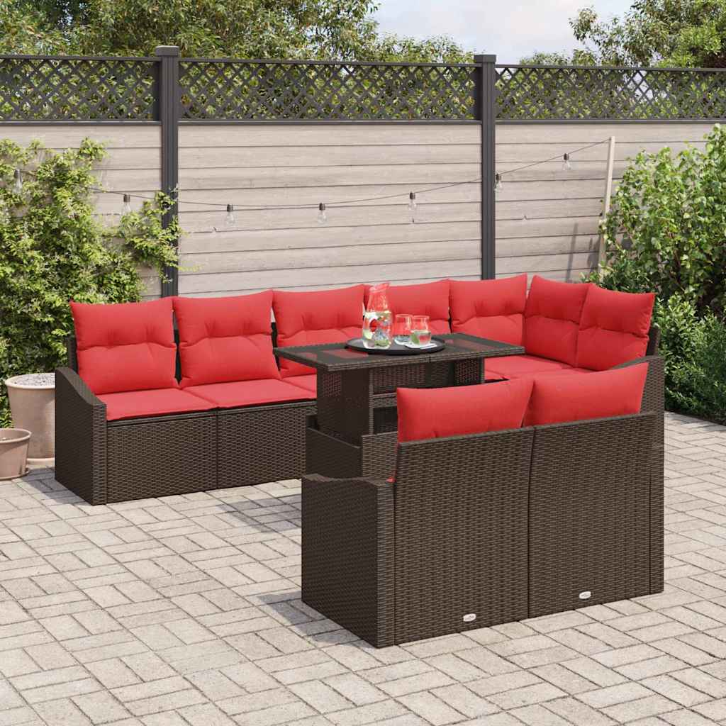 Tuin Sofa Set 9 st Bruin en Rood poly rattan