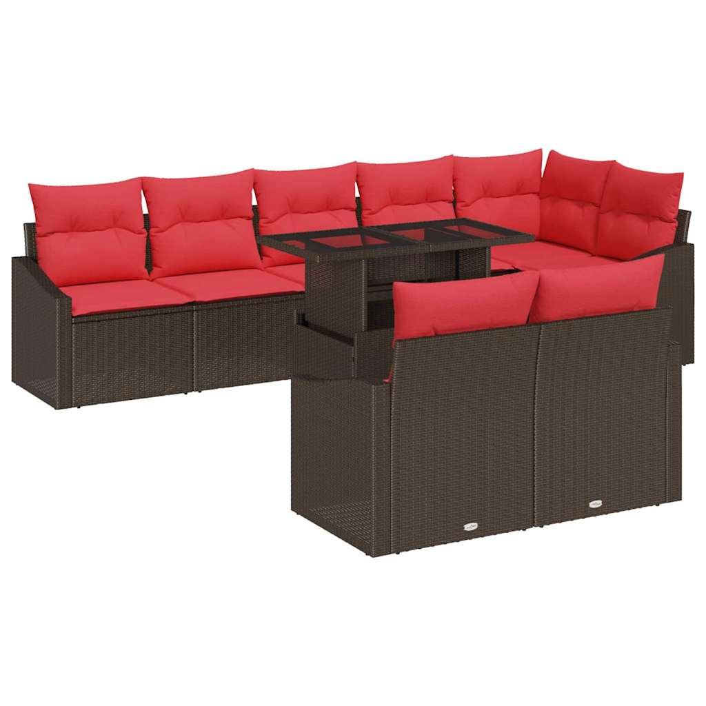 Tuin Sofa Set 9 st Bruin en Rood poly rattan