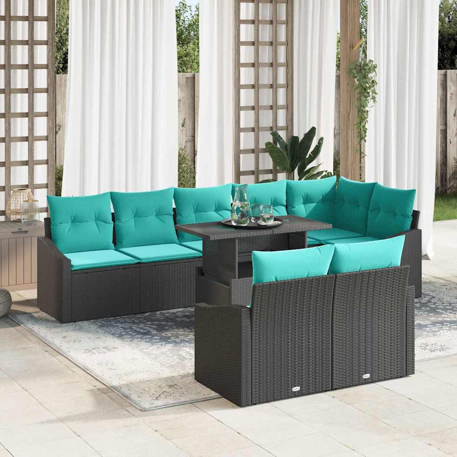 Tuin Sofa Set met kussen 9 pcs Zwart en Blauw poly rattan
