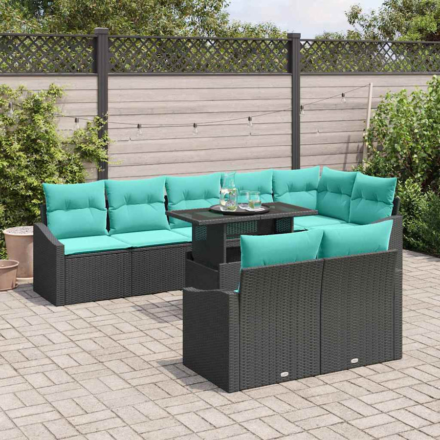 Tuin Sofa Set met kussen 9 pcs Zwart en Blauw poly rattan