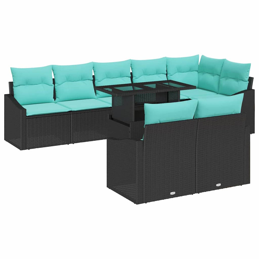 Tuin Sofa Set met kussen 9 pcs Zwart en Blauw poly rattan