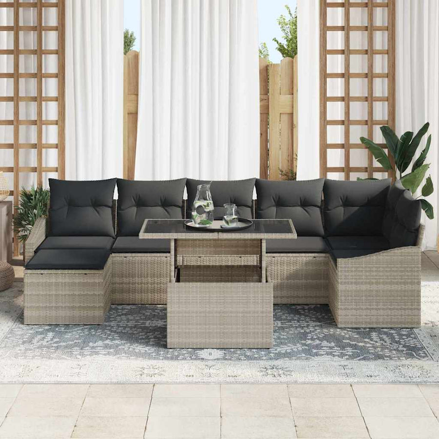 Tuin Sofa Set met kussen 8 pcs Lichtgrijs poly rattan