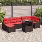 Tuin loungeset poly rattan bruin rood 8 personen