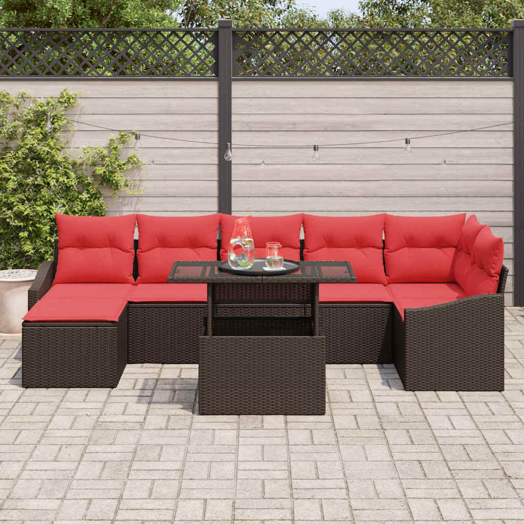 Tuin Sofa Set 8 st Bruin en Rood poly rattan