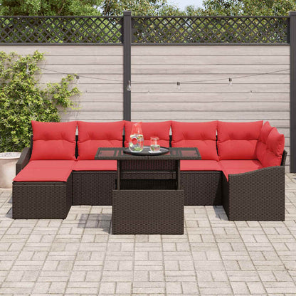 Tuin Sofa Set 8 st Bruin en Rood poly rattan