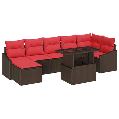 Tuin Sofa Set 8 st Bruin en Rood poly rattan