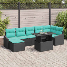 Tuin Sofa Set met kussen 8 pcs Zwart en Blauw poly rattan