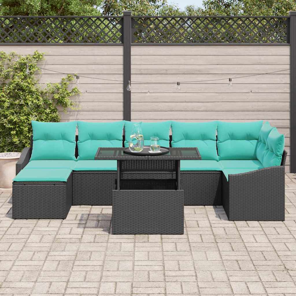 Tuin Sofa Set met kussen 8 pcs Zwart en Blauw poly rattan